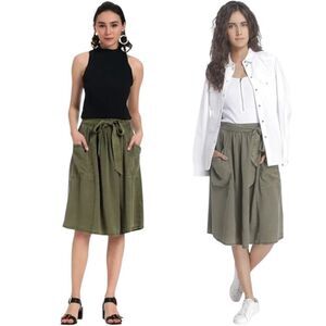 Vero Moda Olive military Green Khaki Lyocell Full Midi Skirt SMALL pockets